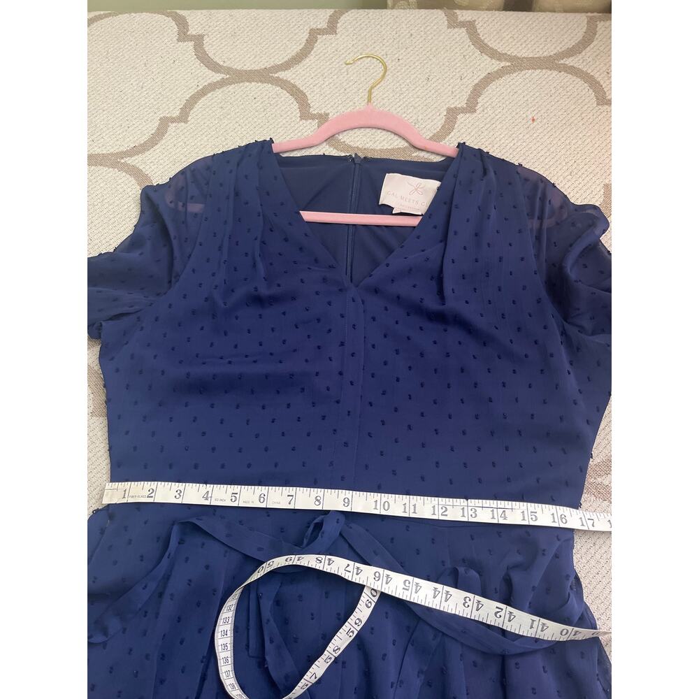Gal Meets Glam navy dress textured Swiss dot long blouson sleeves, size 12 - Picture 6 of 12